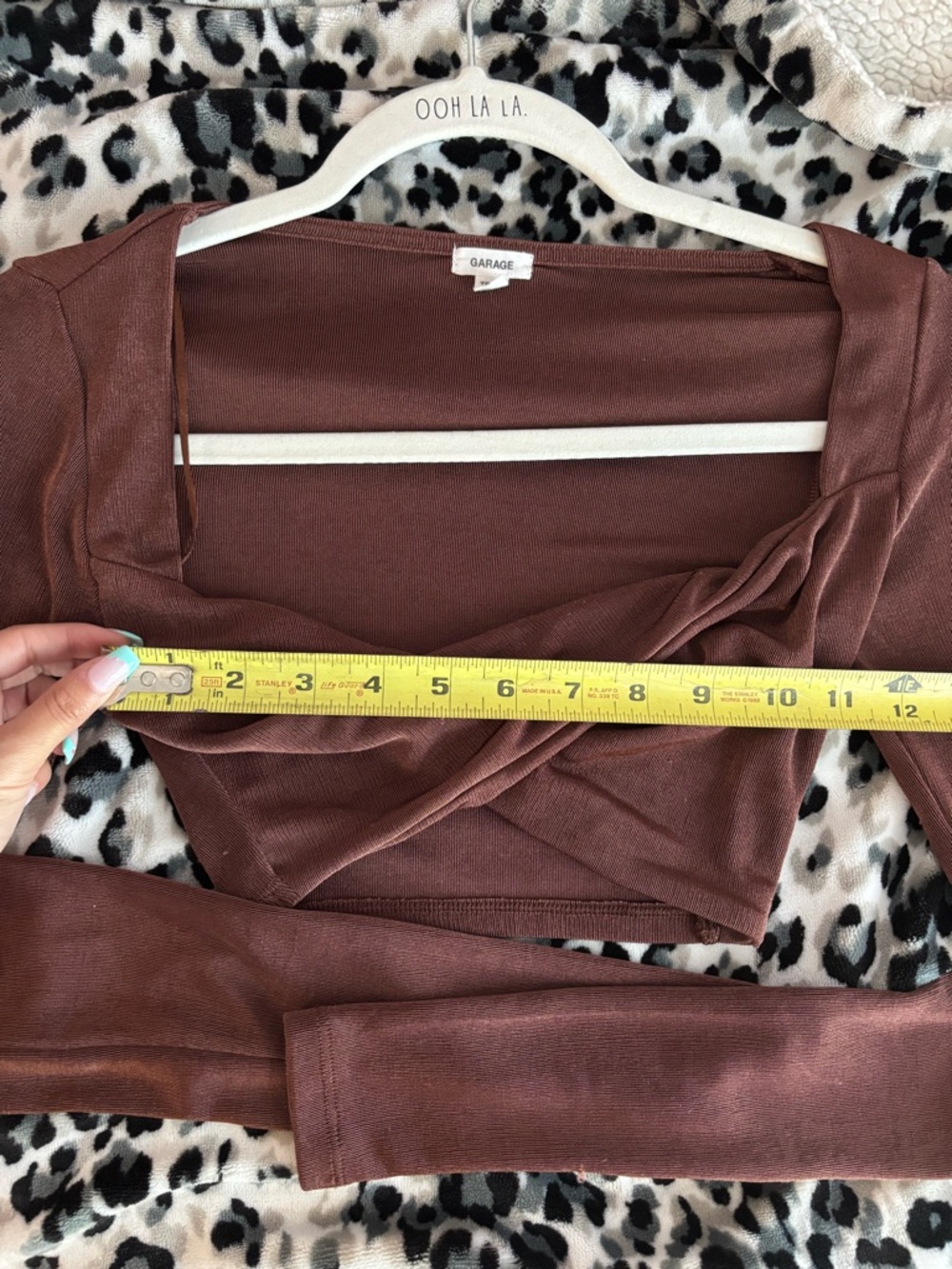 Garage Chocolate Brown Ribbed Twist-Front Crop Top